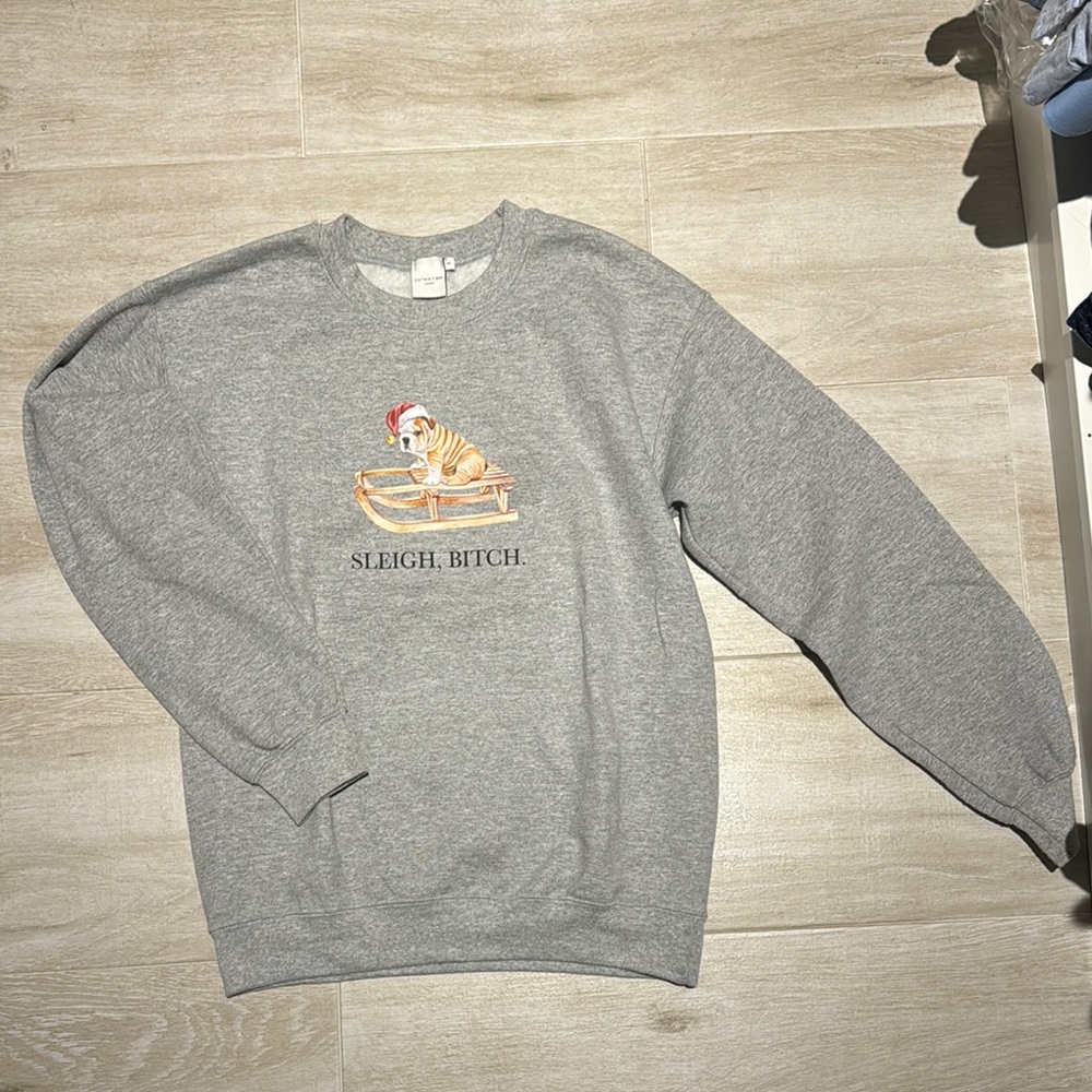 Grey Sweater with Festive Print
